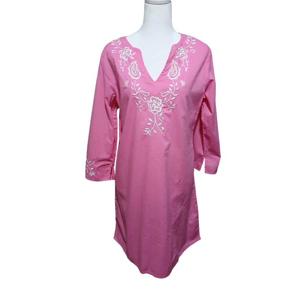 Carole Little Intimates Pink Cotton Floral Embroidered dress Womens Medium